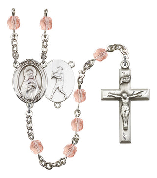 Saint Rita and Baseball Rosary with Pink Beads