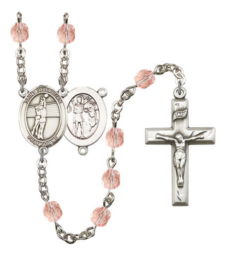 Saint Sebastian and Volleyball Rosary with Pink Beads