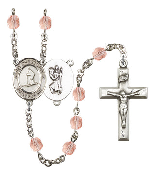 Saint Christopher and Skiing Rosary with Pink Beads