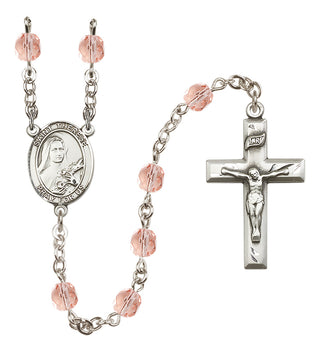 Silver Plated 6mm Fire Polished Saint Therese of Lisieux Rosary in Pink