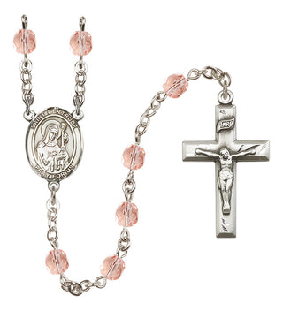 Silver Plated 6mm Fire Polished Saint Gertrude of Nivelles Rosary in Pink