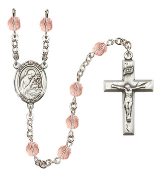 Silver Plated 6mm Fire Polished Saint Aloysius Gonzaga Rosary in Pink