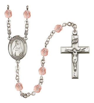 Silver Plated 6mm Fire Polished Saint Hildegard von Bingen Rosary in Pink