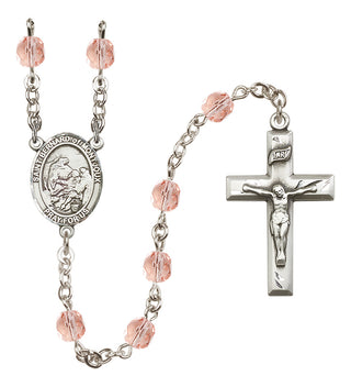 Silver Plated 6mm Fire Polished Saint Bernard of Montjoux Rosary in Pink