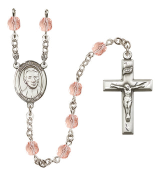 Silver Plated 6mm Fire Polished Saint Eugene de Mazenod Rosary in Pink