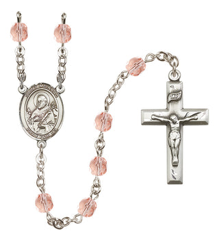 Silver Plated 6mm Fire Polished Saint Meinrad of Einsiedeln Rosary in Pink