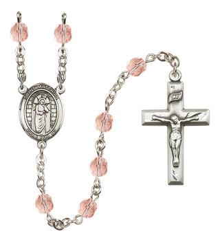 Silver Plated 6mm Fire Polished Saint Matthias the Apostle Rosary in Pink