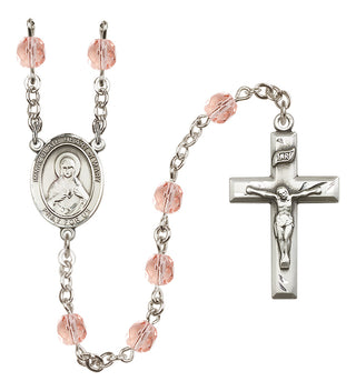 Silver Plated 6mm Fire Polished Immaculate Heart of Mary Rosary in Pink