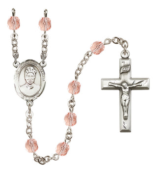 Silver Plated 6mm Fire Polished Saint Josephine Bakhita Rosary in Pink