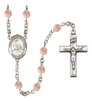 Silver Plated 6mm Fire Polished Saint Josemaria Escriva Rosary in Pink
