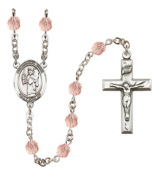 Silver Plated 6mm Fire Polished Saint Uriel the Archangel Rosary in Pink