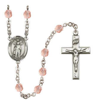 Silver Plated 6mm Fire Polished Saint Ivo of Kelmartin Rosary in Pink