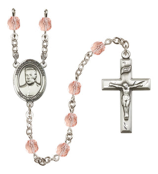 Silver Plated 6mm Fire Polished Blessed Miguel Pro Rosary in Pink