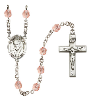 Silver Plated 6mm Fire Polished Saint Peter Canisius Rosary in Pink