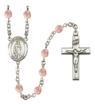 Silver Plated 6mm Fire Polished Saint Nathanael Rosary in Pink