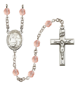 Silver Plated 6mm Fire Polished Saint Jeanne Chezard de Matel Rosary in Pink