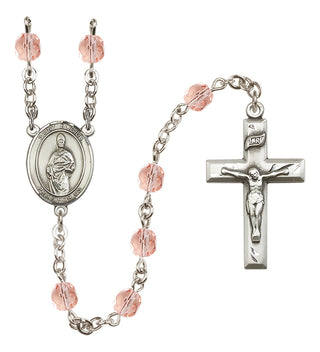 Silver Plated 6mm Fire Polished Saint Eligius Rosary in Pink