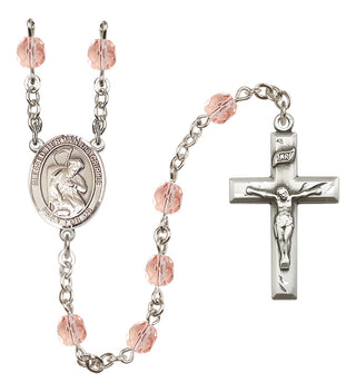 Silver Plated 6mm Fire Polished Blessed Herman the Cripple Rosary in Pink