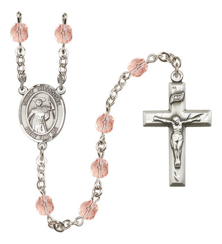Silver Plated 6mm Fire Polished Saint Theodore Stratelates Rosary in Pink