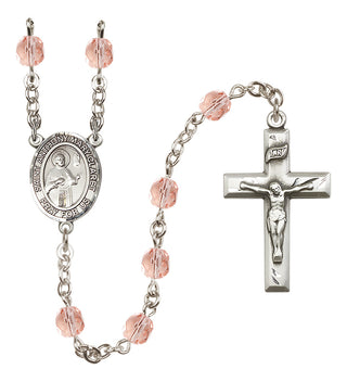 Silver Plated 6mm Fire Polished Saint Anthony Mary Claret Rosary in Pink