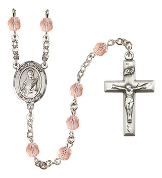 Silver Plated 6mm Fire Polished Saint Lucy Rosary in Pink