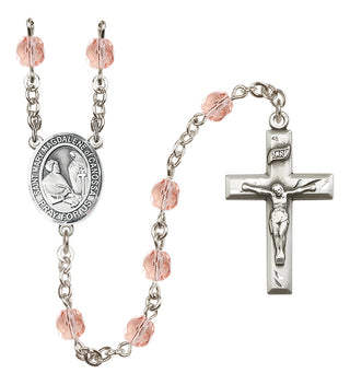 Silver Plated 6mm Fire Polished Saint Mary Magdalene of Canossa Rosary in Pink