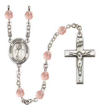 Silver Plated 6mm Fire Polished Saint Joseph Marello Rosary in Pink