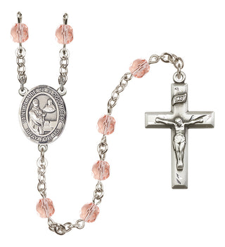Silver Plated 6mm Fire Polished Saint Claude de la Colombiere Rosary in Pink