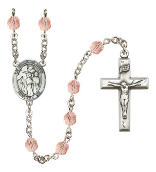 Silver Plated 6mm Fire Polished Guardian Angel w/Children Rosary in Pink