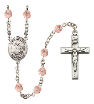 Silver Plated 6mm Fire Polished Saint Norbert of Xanten Rosary in Pink