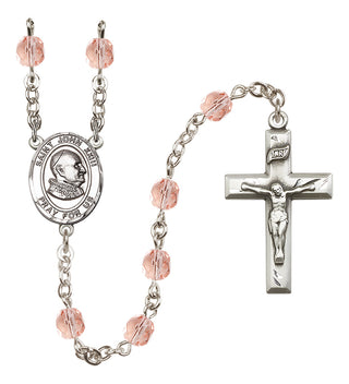 Silver Plated 6mm Fire Polished Saint John Xxiii Rosary in Pink