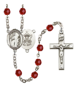 Saint Brendan The Navigator and Navy Rosary with Ruby Beads
