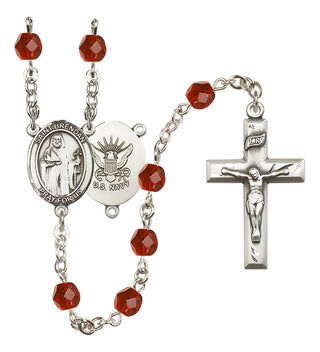 Silver-Plated 6mm Saint Brendan the Navigator / Navy Rosary