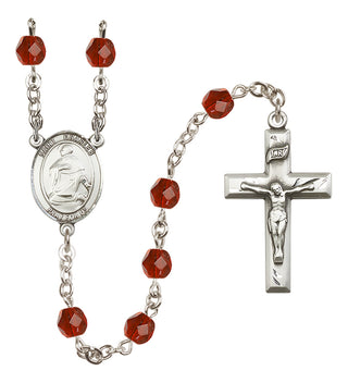 Silver Plated 6mm Fire Polished Saint Charles Borromeo Rosary in Ruby