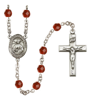 Silver Plated 6mm Fire Polished Saint Catherine Laboure Rosary in Ruby