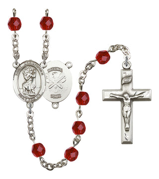 Saint Christopher and Nat'l Guard Rosary with Ruby Beads