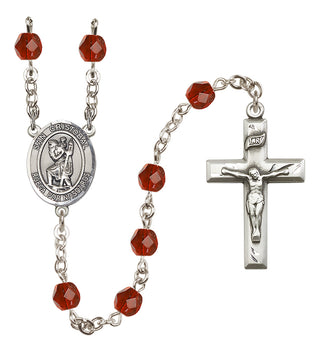 Silver Plated 6mm Fire Polished San Cristobal Rosary in Ruby