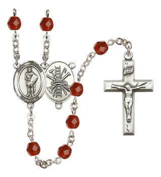 Silver Plated 6mm Fire Polished Saint Florian/Firefighter Rosary in Ruby