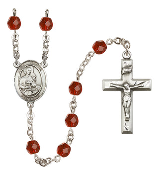 Silver Plated 6mm Fire Polished Saint Gerard Majella Rosary in Ruby