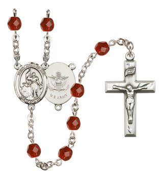 Silver Plated 6mm Fire Polished Saint Joan of Arc / Army Rosary in Ruby