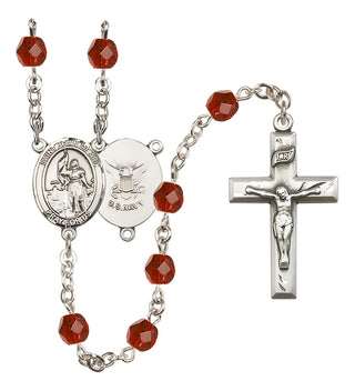 Silver Plated 6mm Fire Polished Saint Joan of Arc / Navy Rosary in Ruby