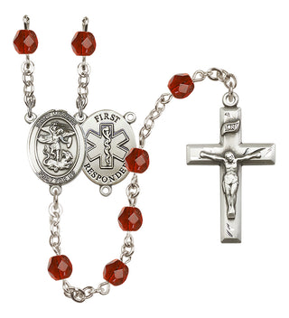 Silver Plated 6mm Fire Polished Saint Michael/1St Responder Rosary in Ruby