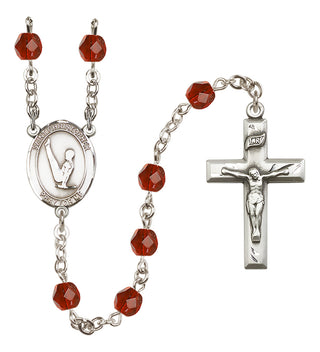 Silver Plated 6mm Fire Polished Saint Christopher/Gymnastics Rosary in Ruby