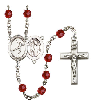 Saint Sebastian and Figure Skating Rosary with Ruby Beads