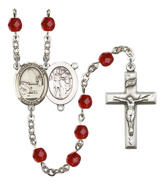 Saint Sebastian and Fishing Rosary with Ruby Beads