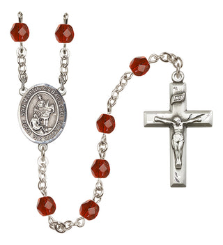 Silver Plated 6mm Fire Polished San Martin Caballero Rosary in Ruby