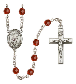 Silver Plated 6mm Fire Polished Blessed Trinity Rosary in Ruby