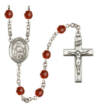 Silver Plated 6mm Fire Polished Saint Deborah Rosary in Ruby