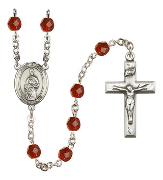 Silver Plated 6mm Fire Polished Saint Eligius Rosary in Ruby