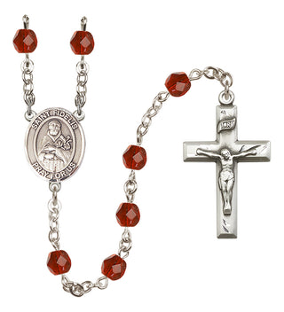 Silver Plated 6mm Fire Polished Saint Fidelis Rosary in Ruby